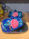 Patterned Enamel Butter Dish - Navy Floral