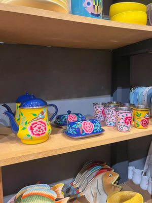 Patterned Enamel Teapot - Yellow Floral