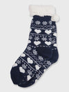 Ladies Long Slipper Sock - Navy Fair Isle