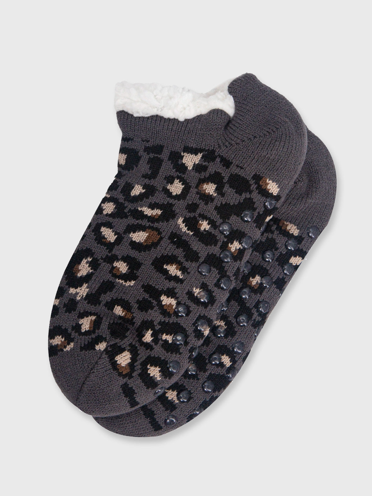 Ladies Ankle Slipper Sock - Grey Leopard