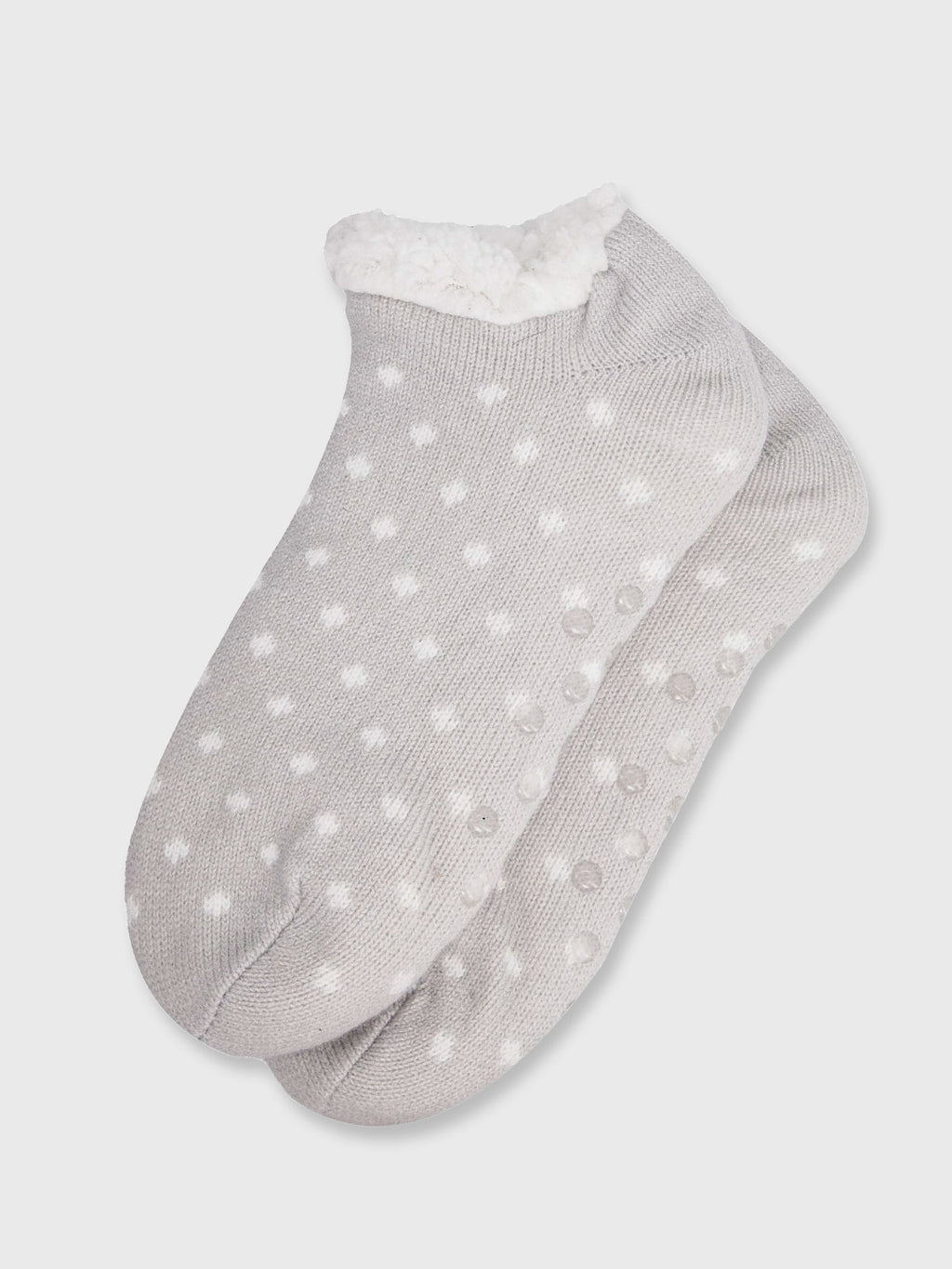 Ladies Ankle Slipper Sock -  Light Grey Spots