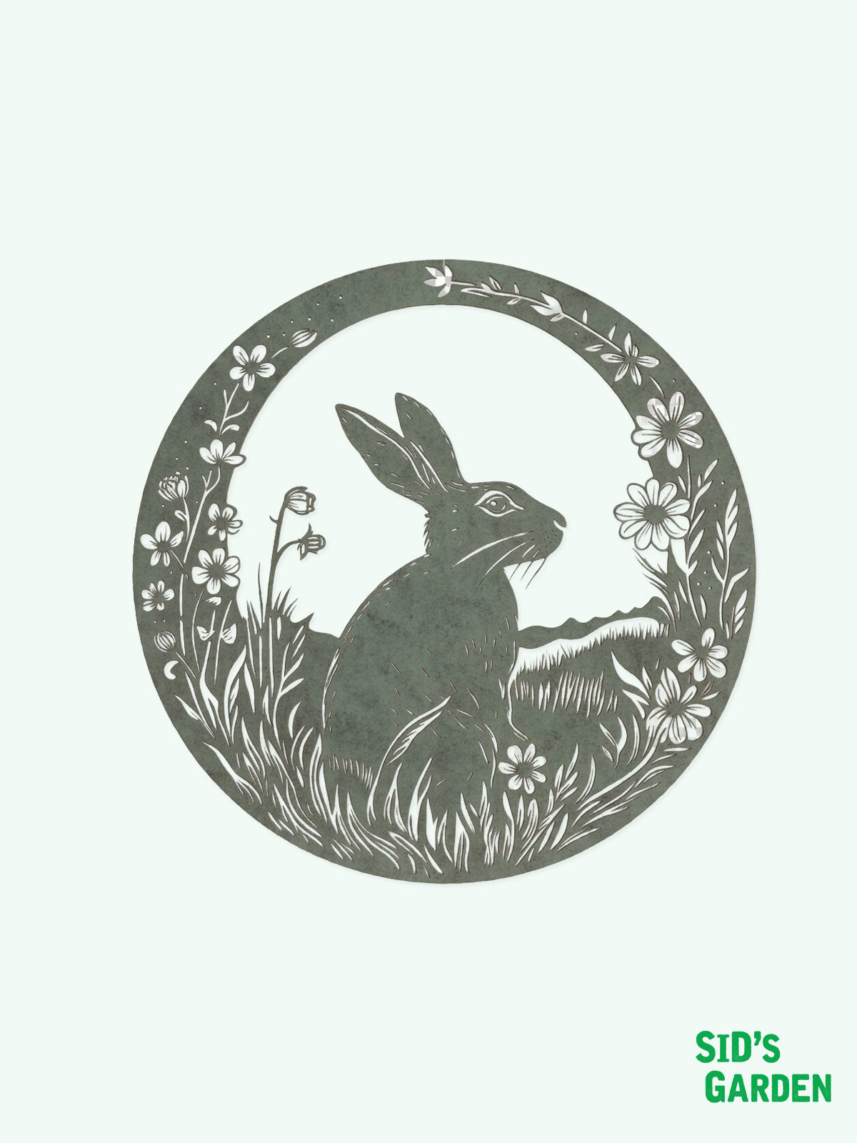 Metal Rabbit / Hare Round Garden Wall Plaque