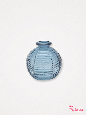 Blue Rib Glass Bud Vase - 8cm