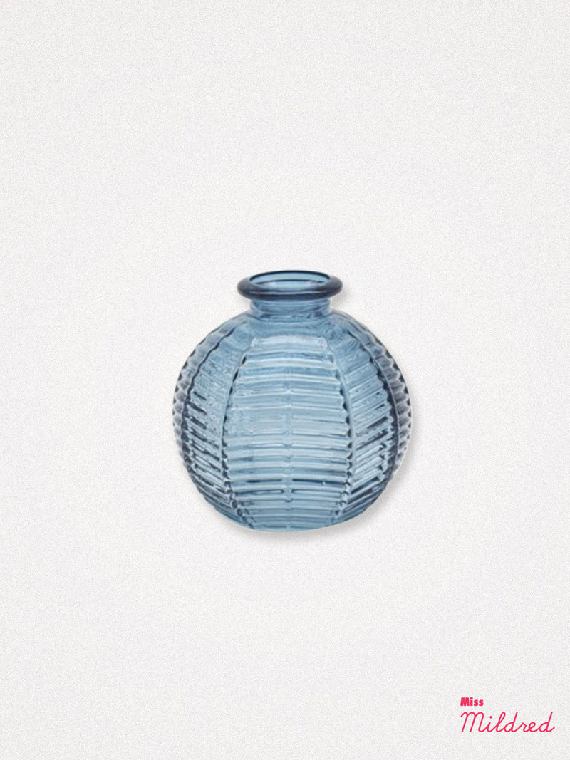 Blue Rib Glass Bud Vase - 8cm