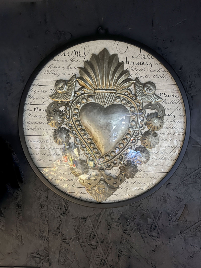 Dome Glass Framed Milagros Heart