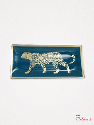 Glass Leopard Trinket Dish - Blue