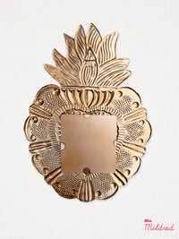 Mirror Ex Voto Heart with Flames - Gold