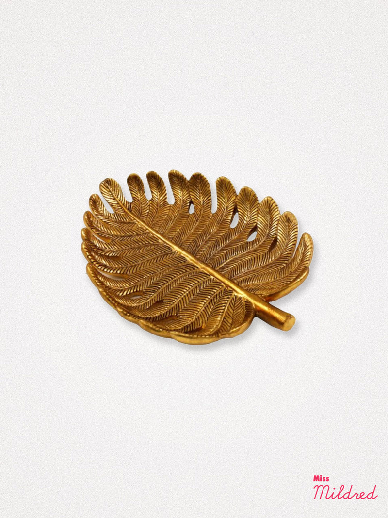 Small Golden Leaf Shaped Trinket Plate