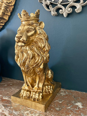 Sitting Gold Lion with Crown
