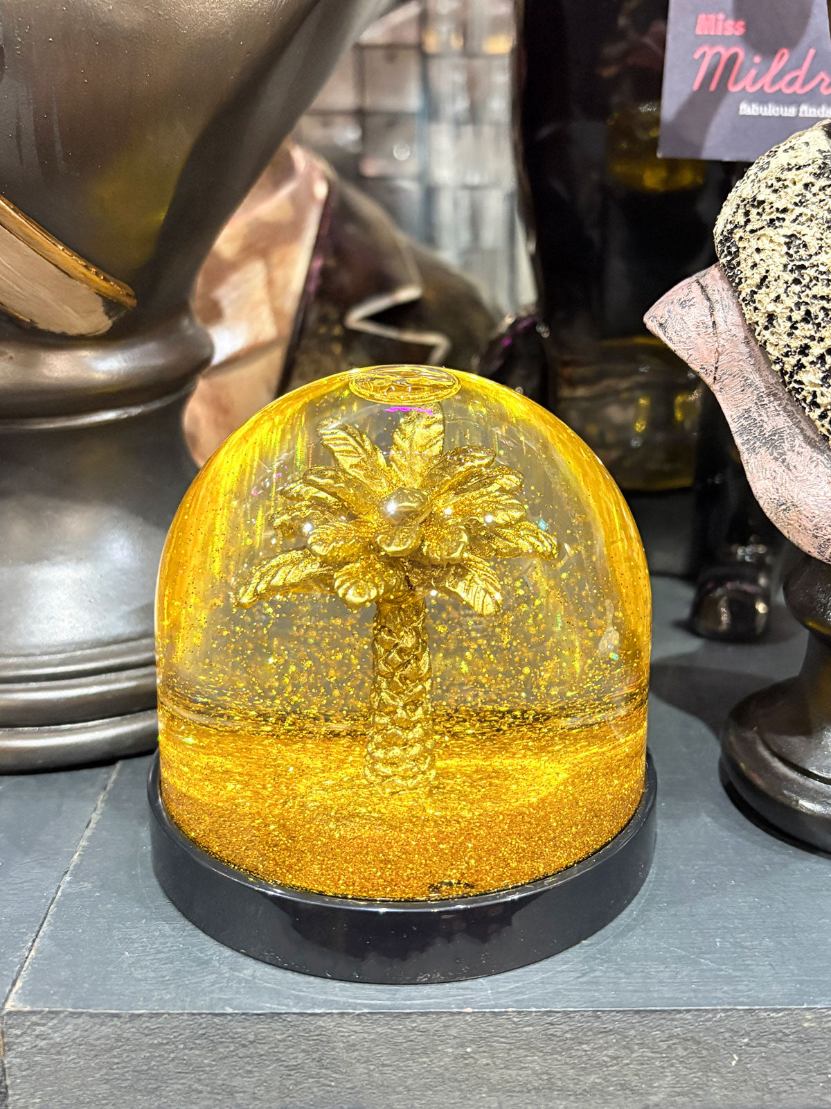 Klevering Gold Palm Tree Wonderball Snow Globe Dome