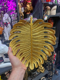 Large Golden Palm Leaf Shaped Trinket Plate