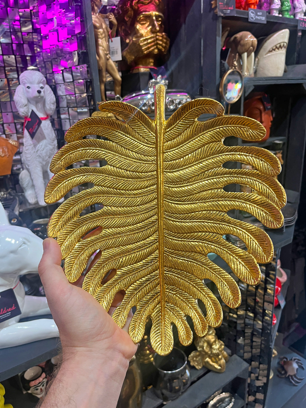 Large Golden Palm Leaf Shaped Trinket Plate