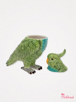 Green Parrot Ceramic Storage Pot