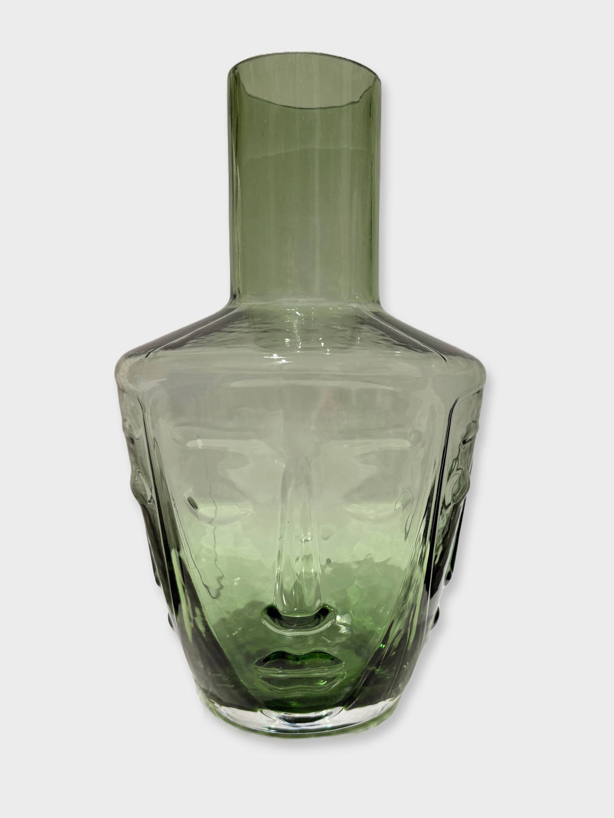 Glass Deco Face Carafe Decanter - Olive Green