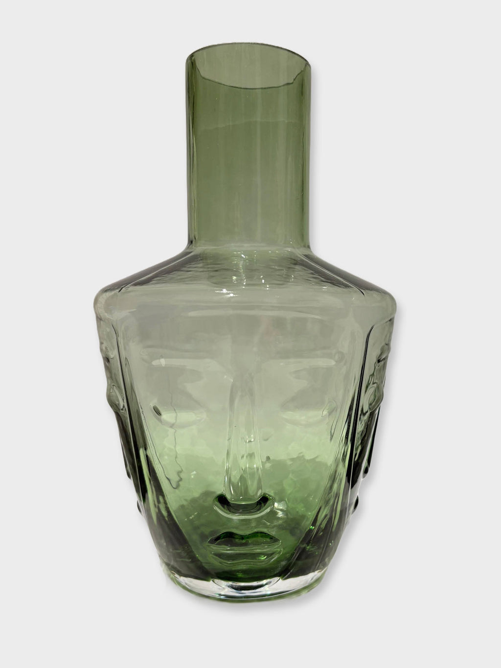 Glass Deco Face Carafe Decanter - Olive Green