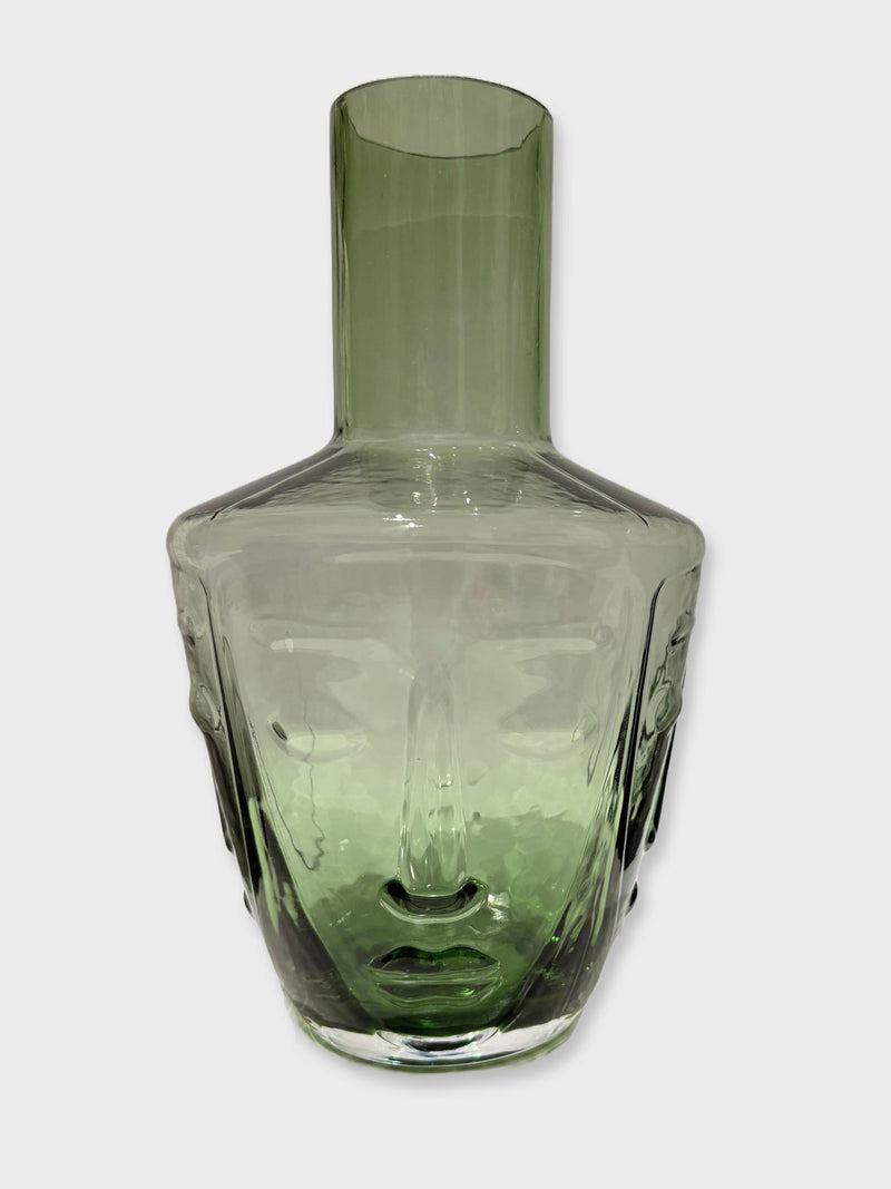 Glass Deco Face Carafe Decanter - Olive Green