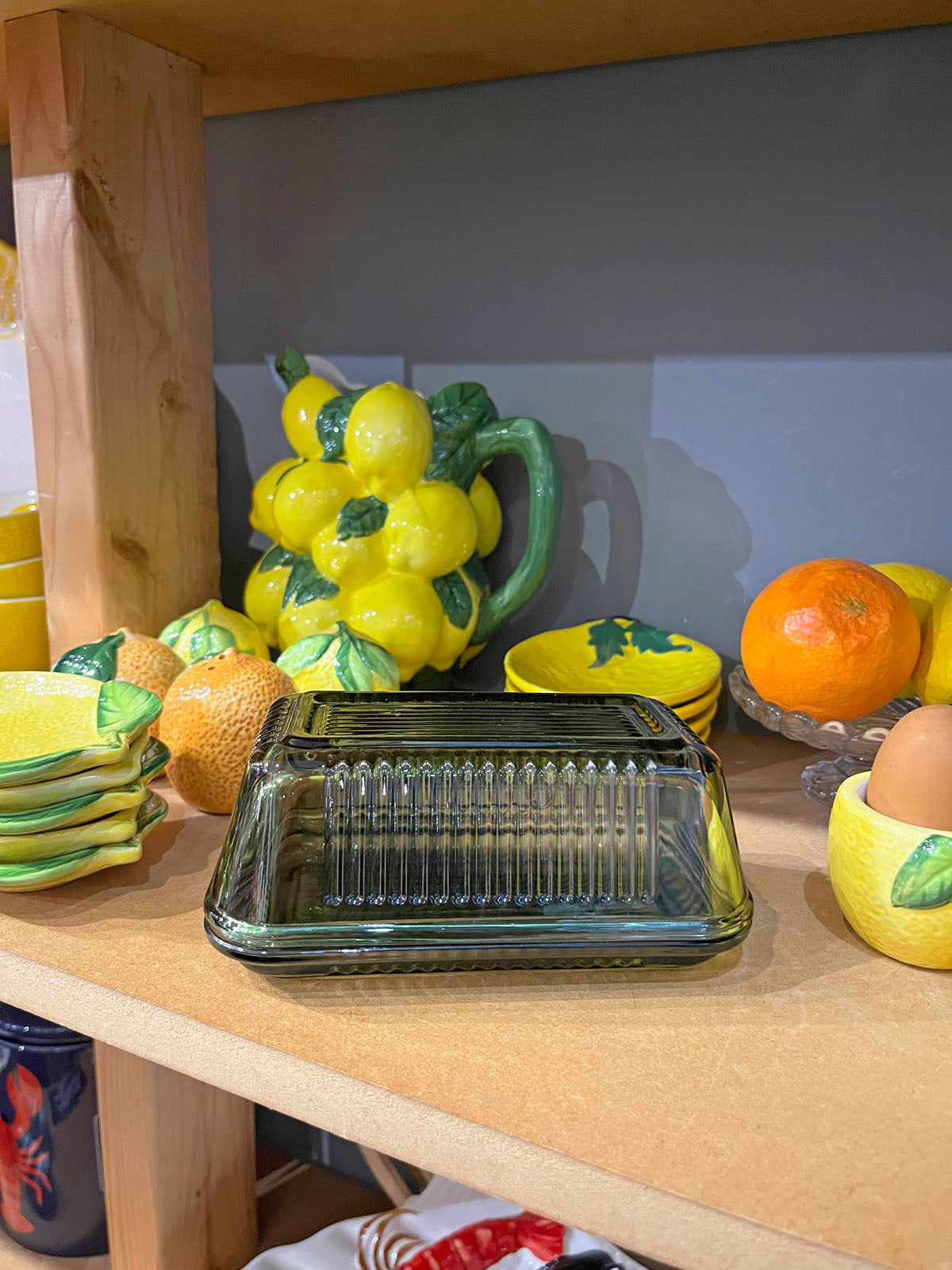 Traditional Glass Butter Dish - Olive Green
