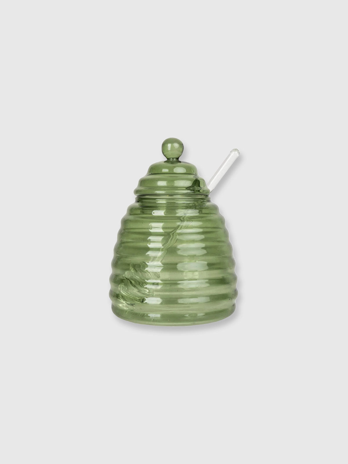 Green Glass Honey Pot - 13cm