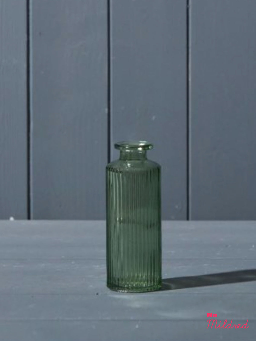 Tall Ribbed Green Bottle - 13cm