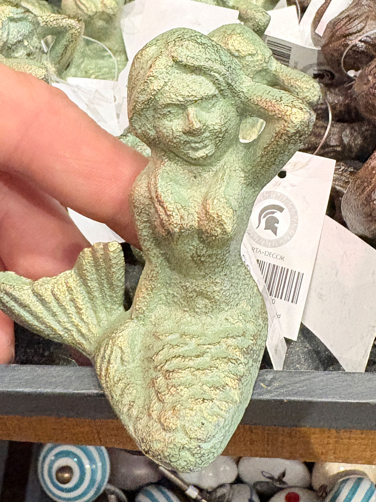 Sitting Mermaid Figure - Cast Iron Verdigris Green