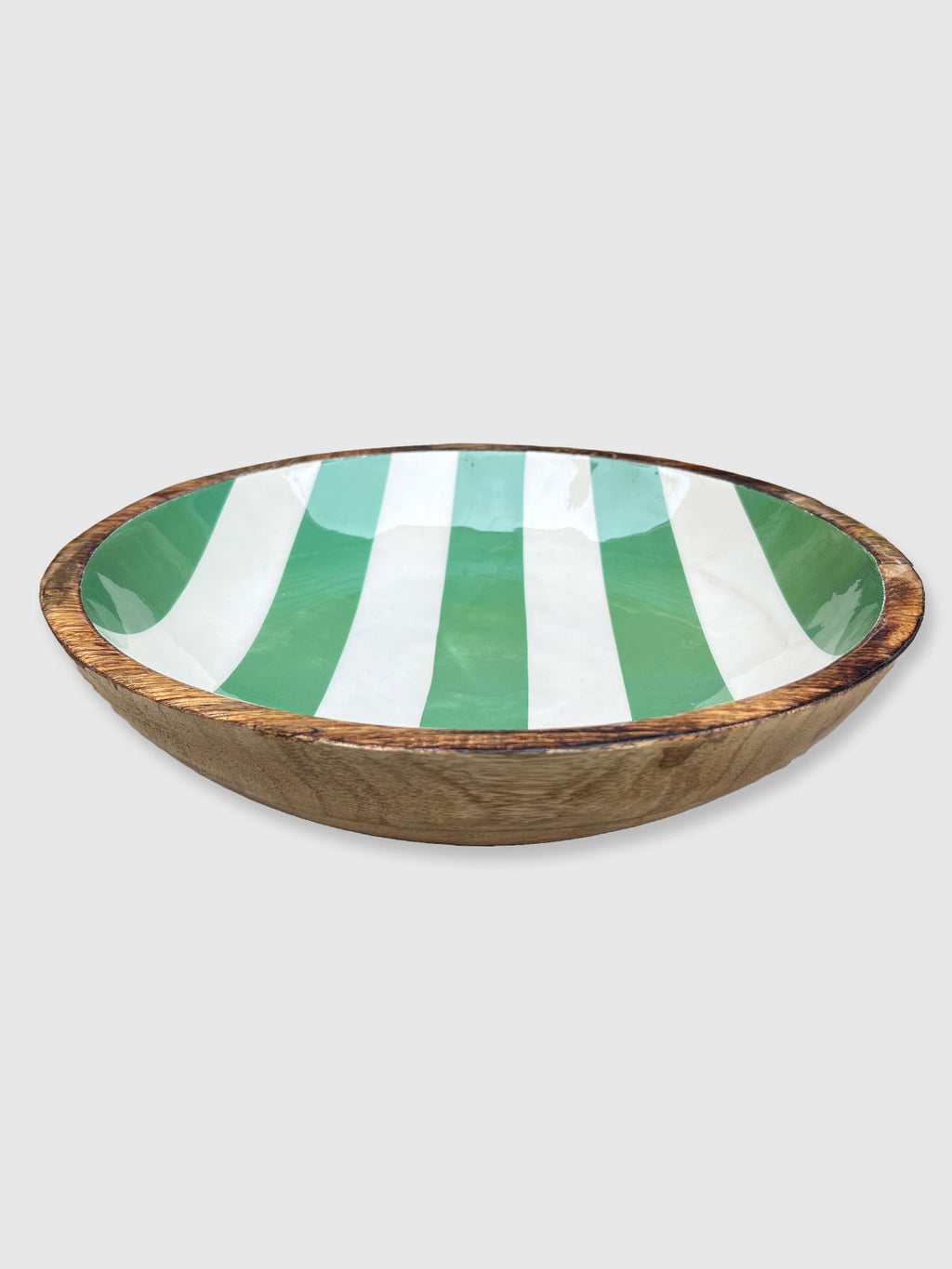Wooden Green Striped Enamelled Bowl - 30cm