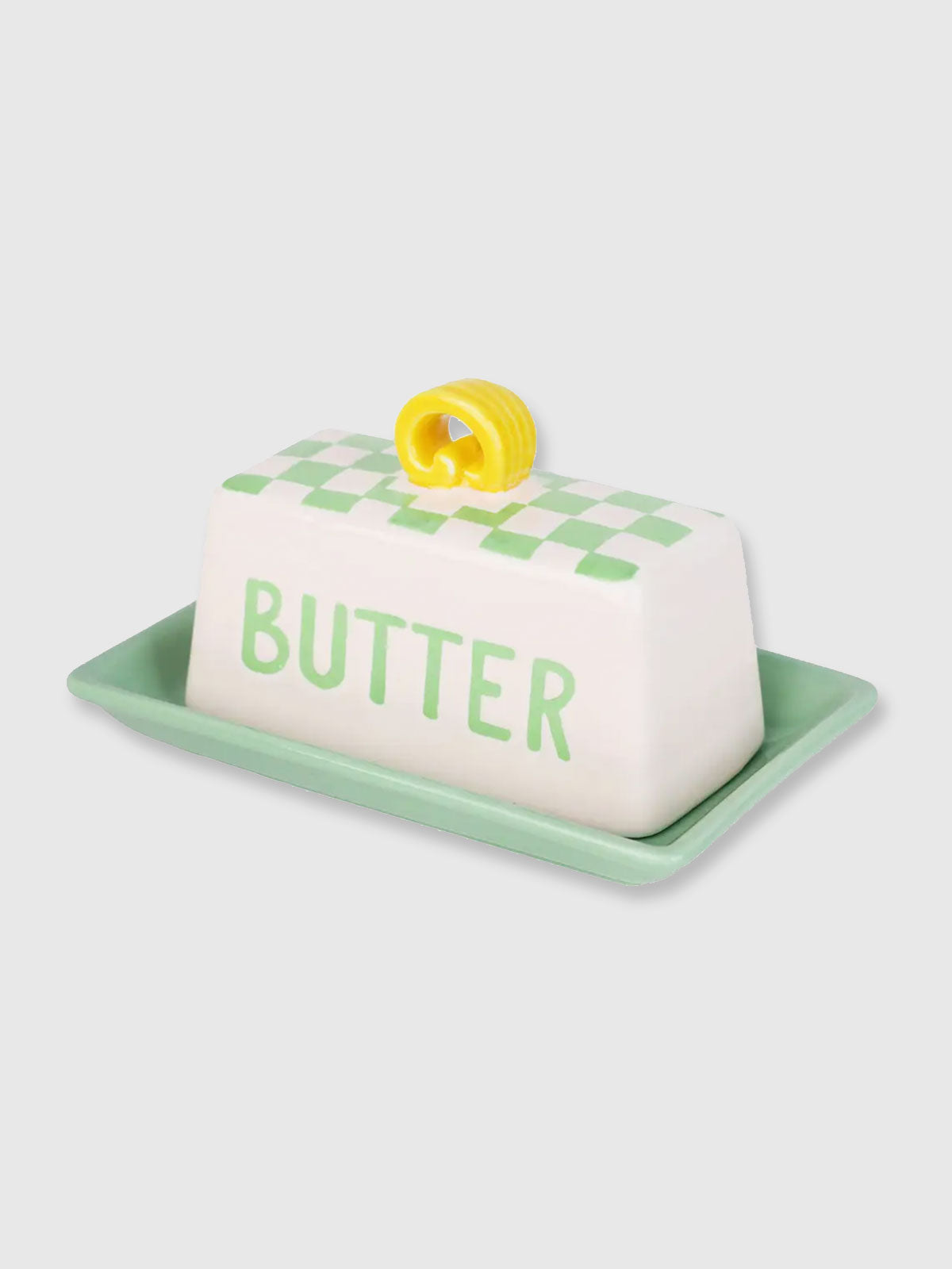 Green Check Bistro Ceramic Butter Dish - Half Stick