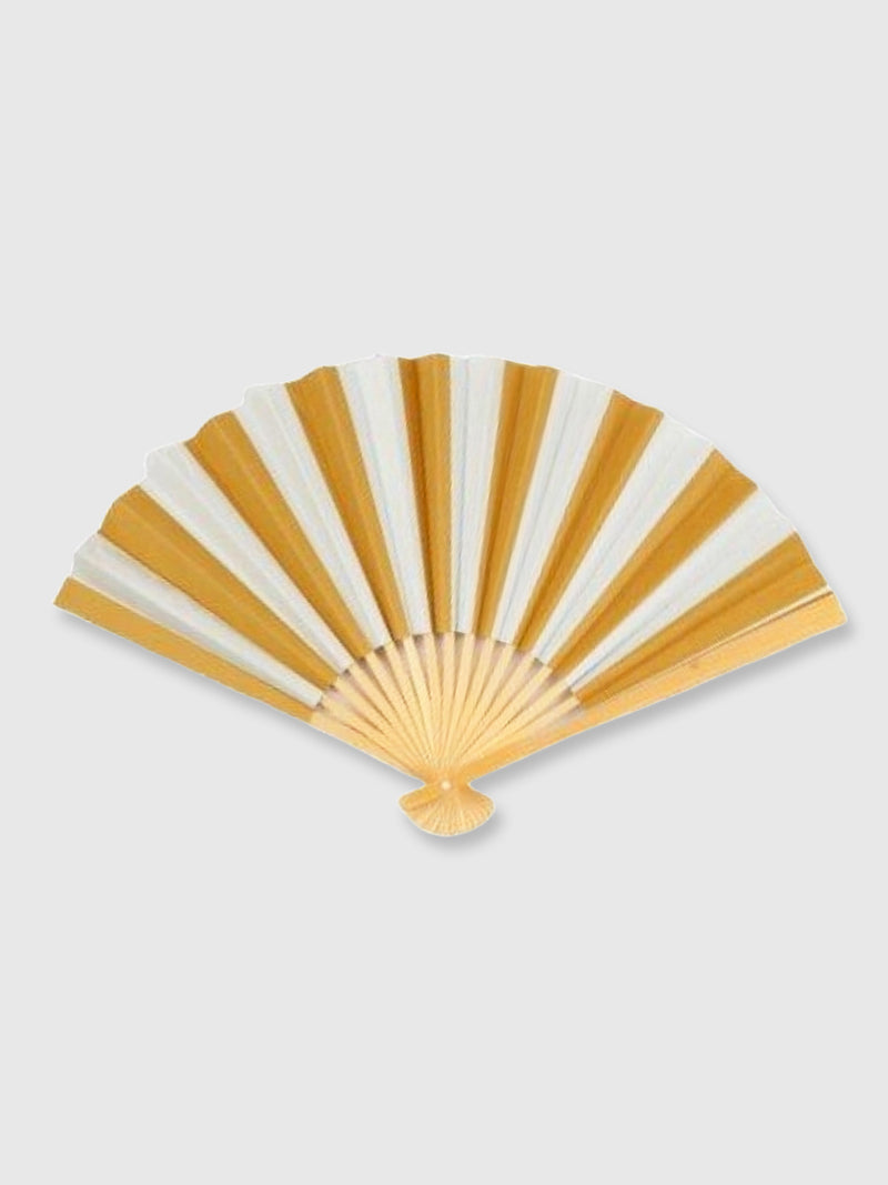 Wooden Paper Hand Fan - Cabana Stripe Yellow