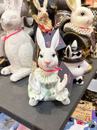 Rabbit Bust - White & Green Harlequin