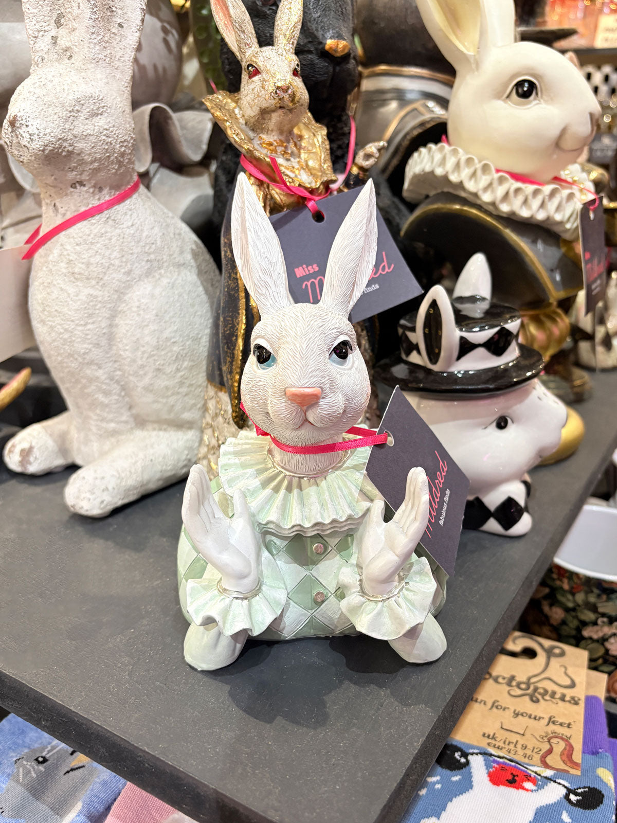 Rabbit Bust - White & Green Harlequin