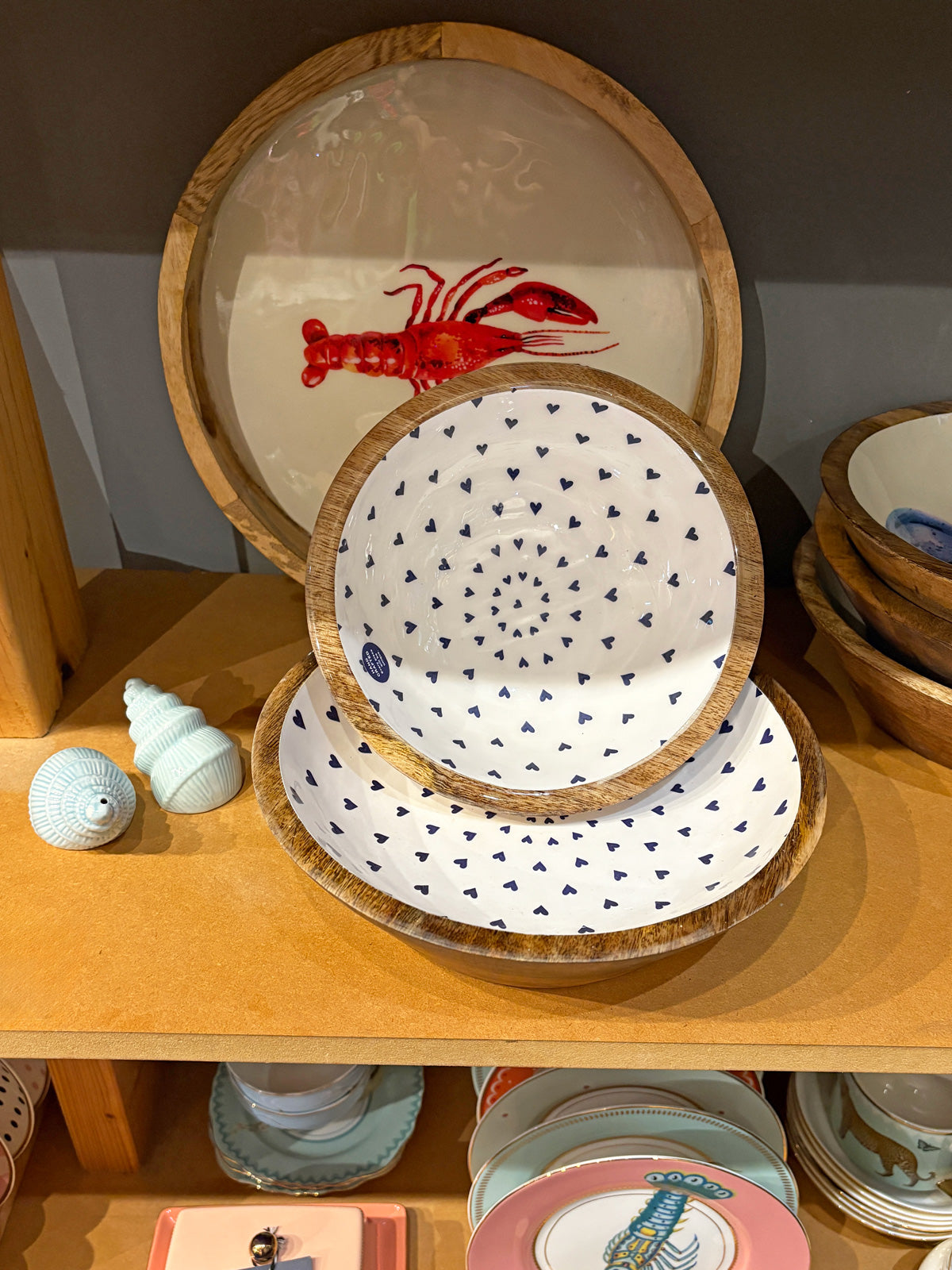 Wooden Enamelled Heart Design Bowl - 25cm