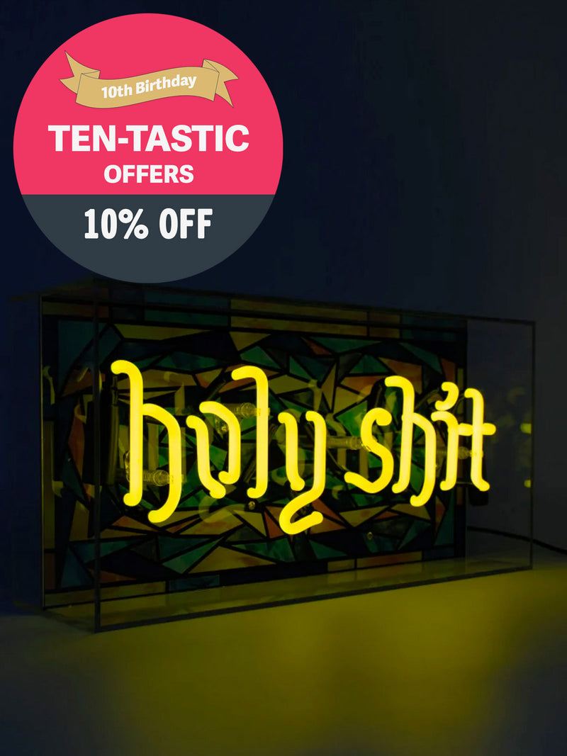 'Holy Shit' Glass Neon Light Box - Yellow