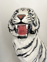 Extra Large Italian Porcelain Albino Tiger Statue Figure