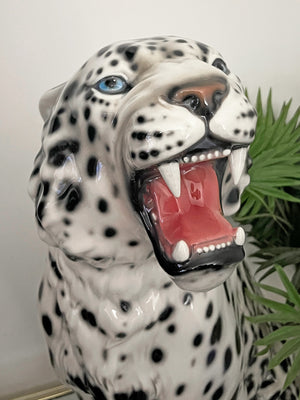 Large Italian Porcelain Snow Leopard Statue Figure