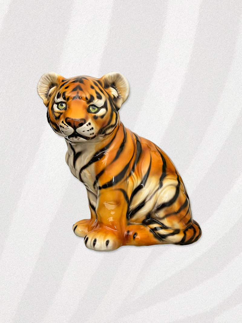 Italian Porcelain Tiger Cub Statue Figure