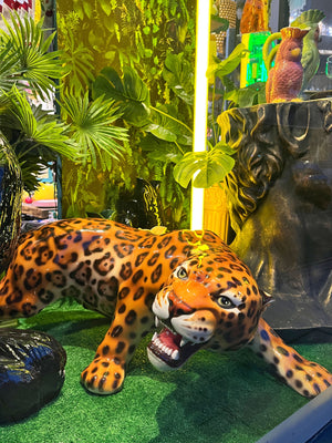 Large Italian Porcelain Crouching Jaguar Statue Figure