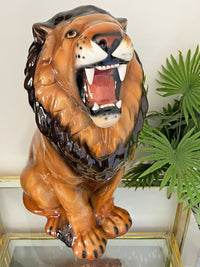 Large Italian Porcelain Roaring Lion Statue Figure