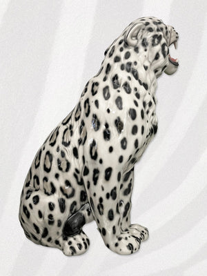 Large Italian Porcelain Snow Leopard Statue Figure