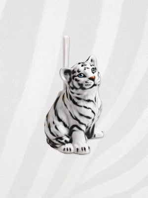 Italian Porcelain Albino Tiger Cub Toilet Brush
