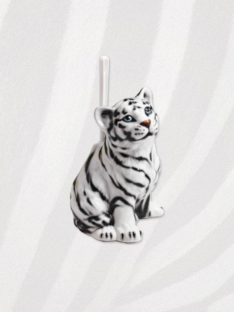 Italian Porcelain Albino Tiger Cub Toilet Brush