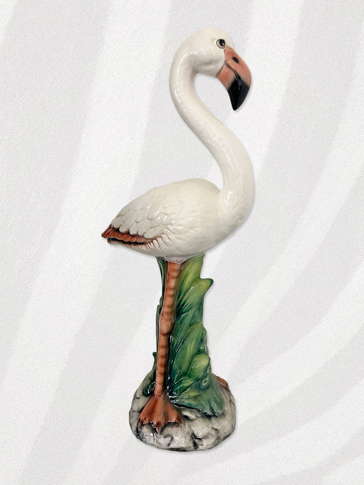 Large Italian Porcelain White Flamingo Statue Figure