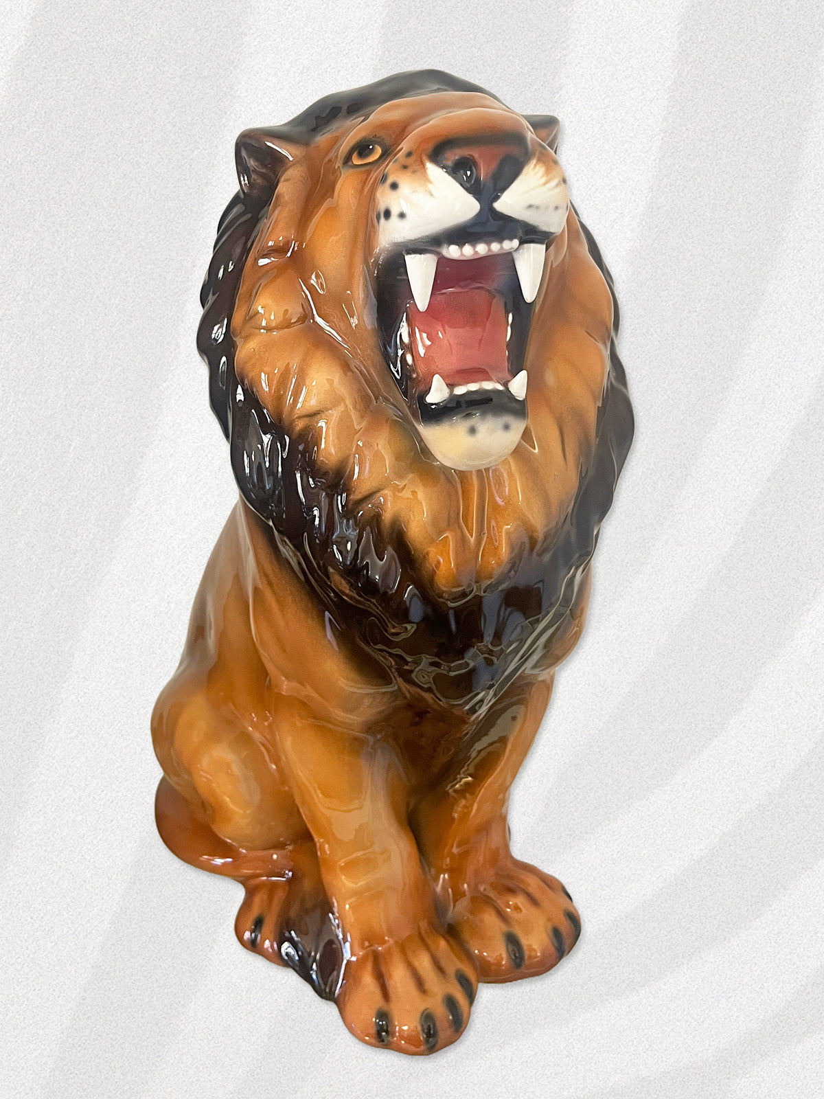 Large Italian Porcelain Roaring Lion Statue Figure