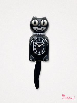 Kitty Cat Clock Necklace - Small Size - Black