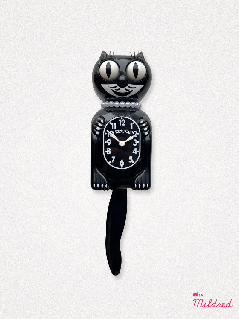 Kitty Cat Clock Necklace - Small Size - Black