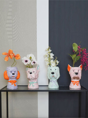Quirky Ceramic Dog Vase - MInt Green