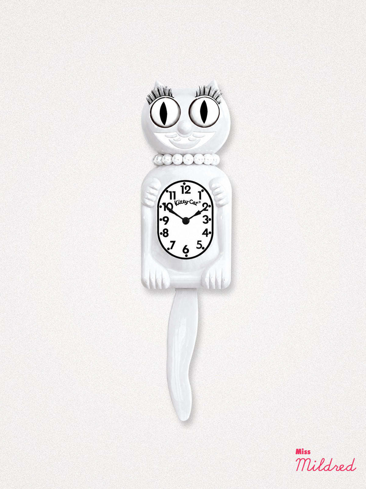 Kitty Cat Clock Necklace - Small Size - White