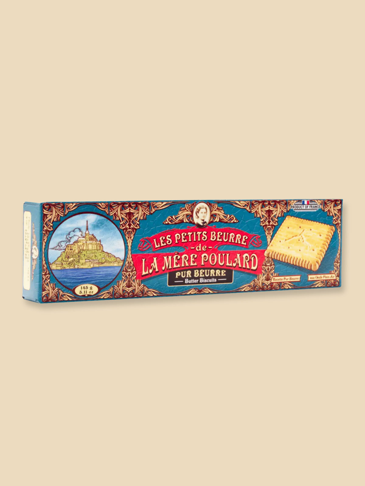 French Les Petit Beurre Butter Biscuits Tin Case - 145g