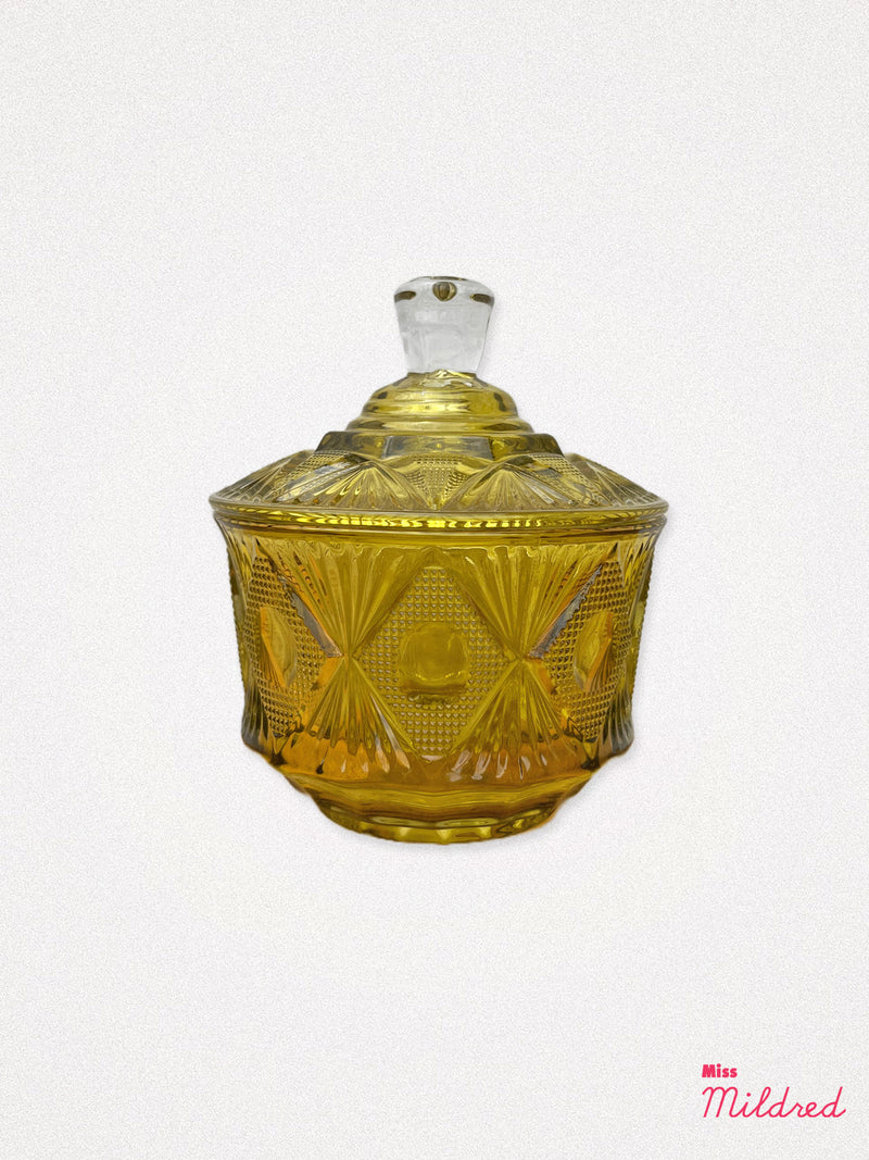 Ornate Trinket Pot in Coloured Glass - Yellow
