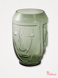 Large Glass Deco Face Vase - Olive Green