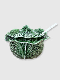 Vintage Ceramic Cabbage Ware Large Tureen Lidded Serving Bowl with Spoon