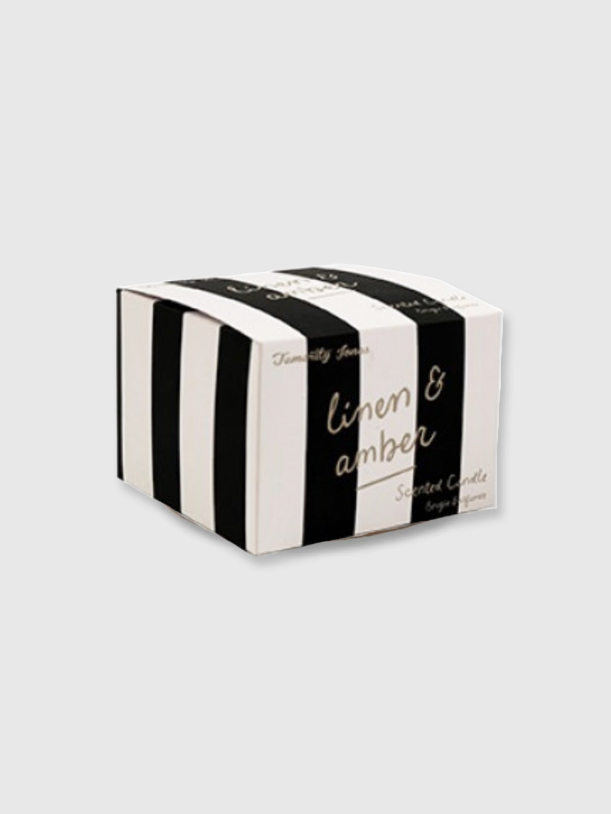 Black Stripe Glass Candle - Linen & Amber